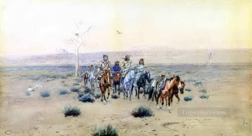 Amérindien œuvres - Trappeurs traversant la prairie 1901 Charles Marion Russell Amérindiens